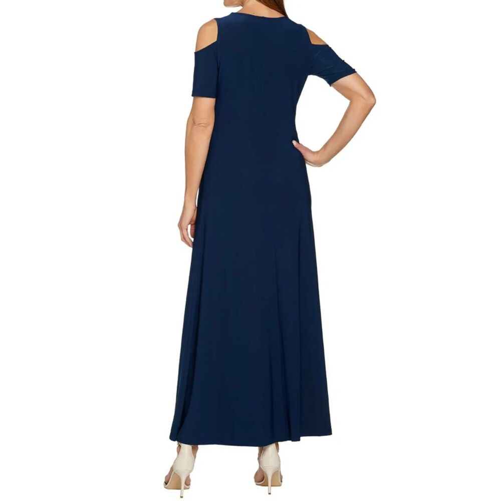 Attitudes by Renee Navy Cold Shoulder Maxi Dress Size 2x Classy/Sophisticated - Picture 3 of 5